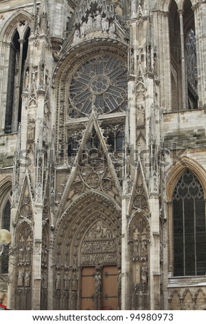 Example of Gothic architecture on the Cathedral in Rouen, France, in Normandy