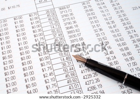 Reviewing the accounts on a printed spreadsheet.