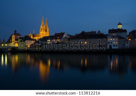 The Bavarian city Regensburg at sundown