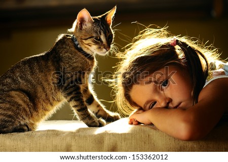 girl and cat, friends.