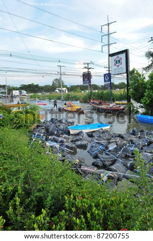 AYUTTHAYA, THAILAND - OCTOBER 20: Flooding in the monsoon season, high-tech industrial park in Ayutthaya, Thailand on October 20, 2011.