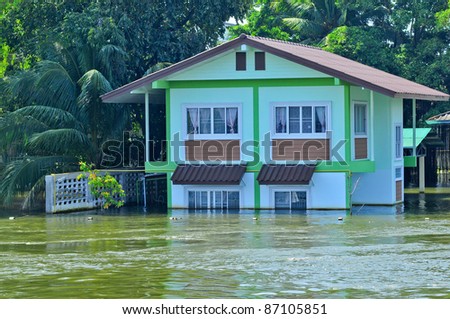 AYUTTHAYA, THAILAND - OCTOBER 17: flooded city center during the monsoon season in Ayuttaya, Thailand on October 17, 2011