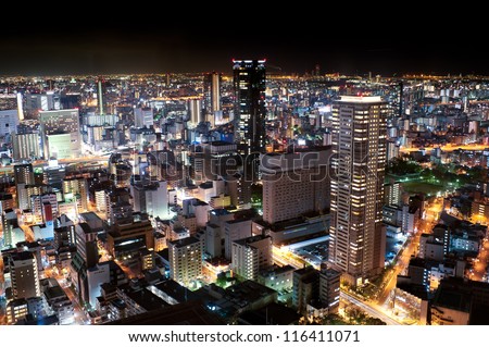 Night time cityscape from Umeda sky building, umeda, osaka, japan