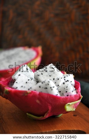 cube of fresh dragon fruit serve in dragon fruit skin