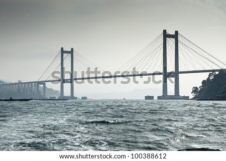 Rande Bridge over Vigo Ria, Pontevedra, Galicia, Spain. It is a cable-stayed bridge linking Vigo to Morrazo peninsula.