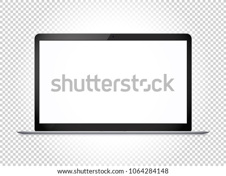 Modern thin laptop with wide screen. Vector mockup isolated on transparent