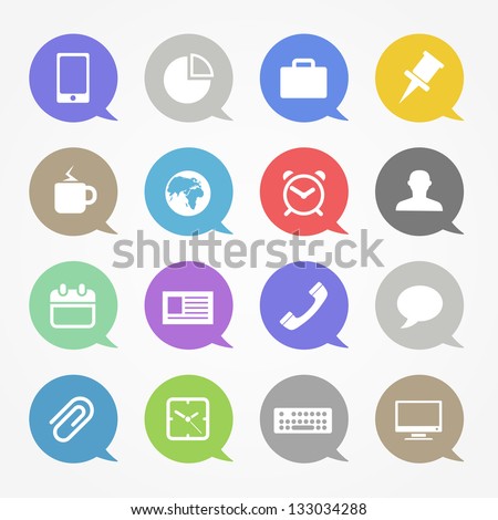 Business Web Icons Set In Color Speech Clouds Stock Vector Illustration ...