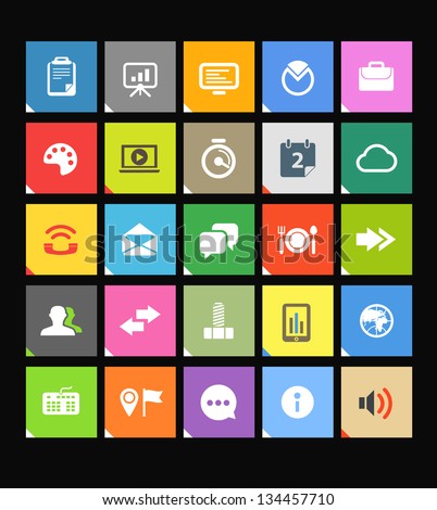 Web color tile interface template with modern business and social media icons