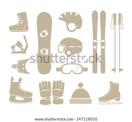 winter sports equipment silhouettes collection