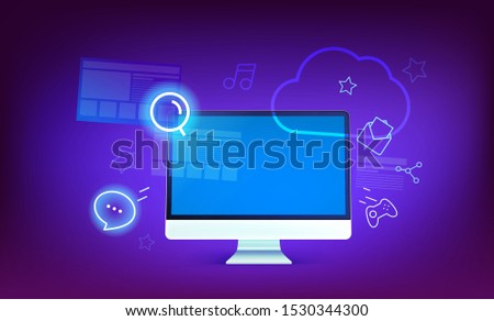 Modern cloud technology concept illustration. Modern computer with shining icons and cloud
cloud