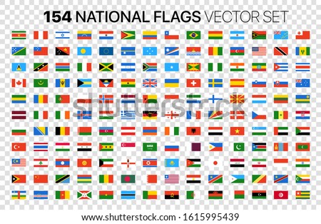 154 national flags vector set isolated on transparent background