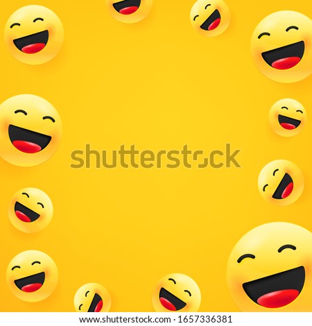 Laughing emoji. Social media message vector background. Copy space for a text