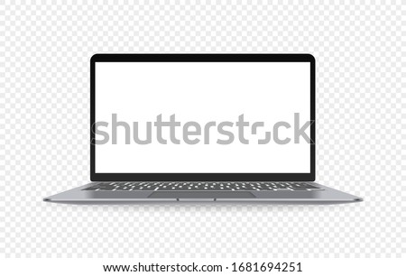 Modern widescreen laptop with empty screen isolated on transparent background