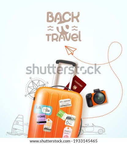 Travel illustration with travel staff and logo