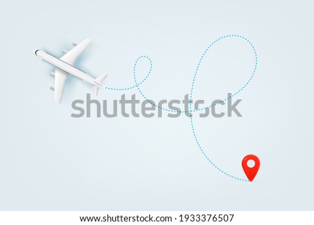 Modern aircraft path. Summer travel vector illustration 