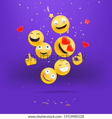 Happy emojis falling down concept. Smiling and laughing emoticons crowd
