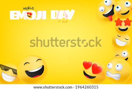 World emoji day greeting card. Happy emoji day vector greeting card. 17 of july