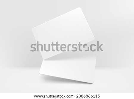 Two white blank business cards on bright background vector mockup