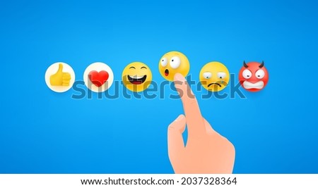 Finger pressing emoji reaction in social media. Shocking emoji. 3d cute style vector illustration