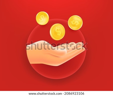 Human hand with golden coins. 3d vector illustration 

