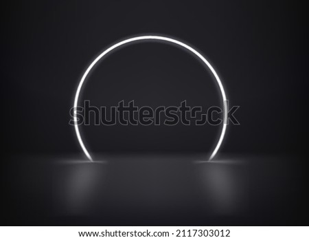 White neon glowing circle on dark interior. 3d vector template for design Сток-фото © 