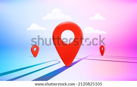 Map navigation red pointer on the road in perspective. Travel destination concept. Vector 3d illustration

 Foto d'archivio © 