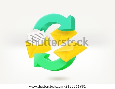 Refreshing email correspondence concept with letters. 3d vector illustration