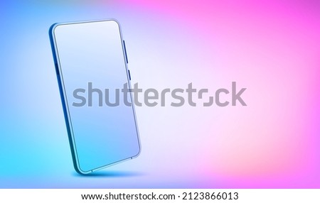 Modern smartphone with blank screen. 3d vector illustration with holographic effect