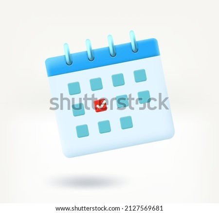 Calendar with one day selected. 3d vector illustration