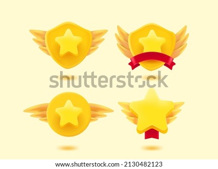Star rating golden labels 3d vector set