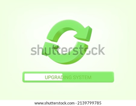 Upgrading system concept. 3d arrows icon with progress bar. 3d vector elements