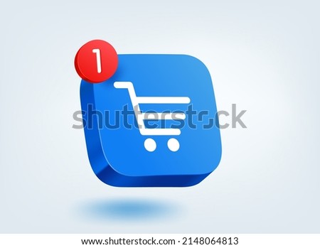 Web shopping cart concept. 3d vector mobile application icon with notification