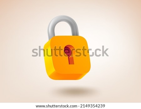 Yellow padlock. Safety concept. 3d vector illustration