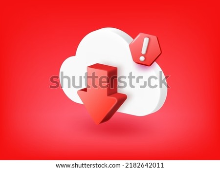 Downloading icon with exclamation point pictogram. Vector 3d illustration