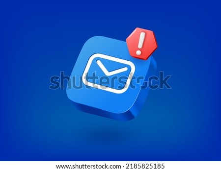 Mail icon with exclamation point pictogram. Vector 3d illustration