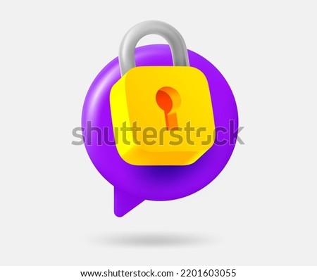 Speech cloud with padlock. 3d vector isolated illustration