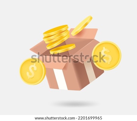 Mail box with golden coins. Receiving gift concept. 3d vector isolated illustration