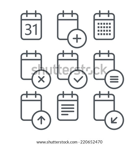 Different calendar icons set with rounded corners. Design elements
