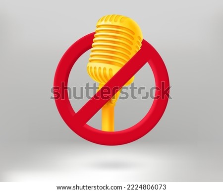 Stop singing concept with microphone icon. 3d vector illustration