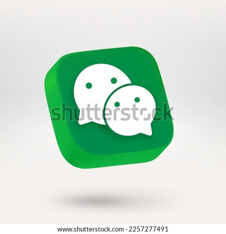 Green button with cute faces. Chat app icon. 3d vector icon isolated on white background