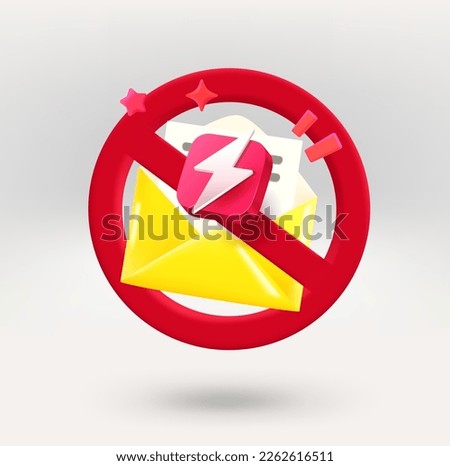 No spam concept with envelope. 3d vector icon isolated on white 