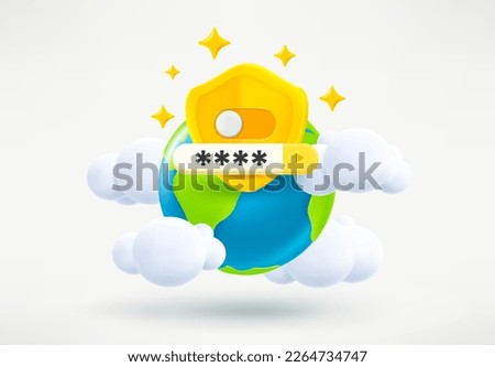 The Earth and password tab. Privat global web connection concept. 3d vector illustration