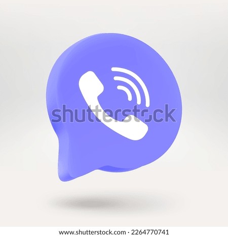 Violet speech cloud with cellphone tube. 3d vector icon isolated on white background