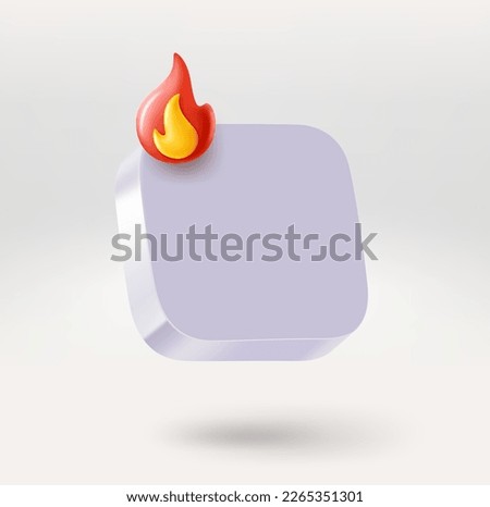 Empty app icon with bonfire. Place your logo or icon into button. 3d vector icon isolated on white background