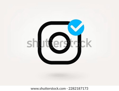 Photo camera pictogram with approve check mark. Linear vector linear icon