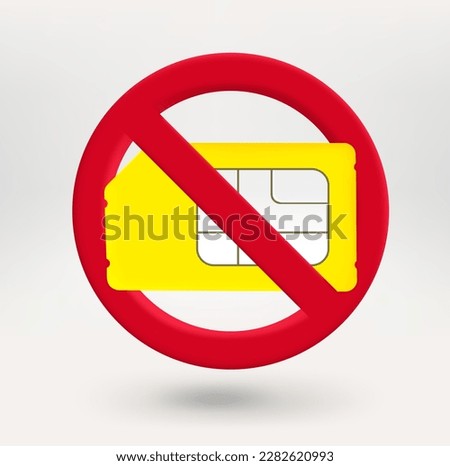 Mobile phone sim card icon in red circle with crossed line. No light concept. 3d vector icon 