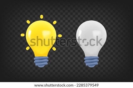On and Off lightbulb. 3d vector clipart isolated on transparent background