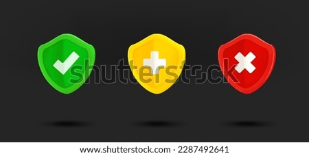 Color shields icons collection. 3d vector isolated on black background