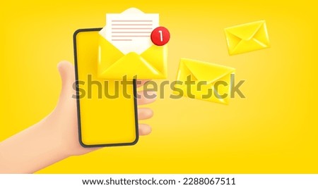 Man holding smartphone with new messages. 3d vector banner with copy space