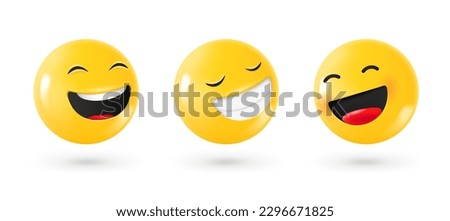 Different facial emoticons 3d vector set. Emoji isolated on white background with shadow